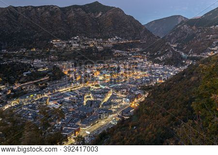 Andorra La Vella, Andorra : 2020 October 30 : Cityscape On The Sunset In Andorra La Vella,  Capital 