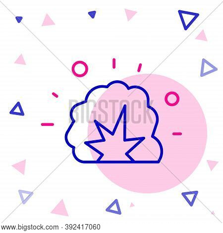 Line Bomb Explosion With Shrapnel And Fireball Icon Isolated On White Background. Colorful Outline C