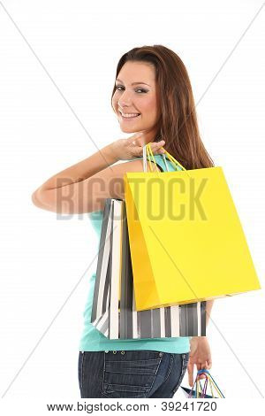 glÃ¼ckliche Frau mit EinkaufstÃ¼ten und Geschenke