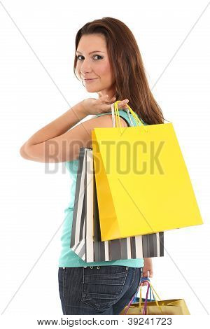 glÃ¼ckliche Frau mit EinkaufstÃ¼ten und Geschenke