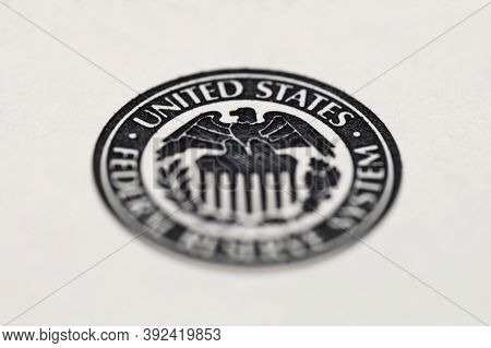 Close-up Of United States Federal Reserve System Symbol. United States Federal Reserve System Symbol