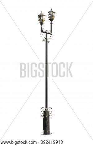 Street Lamp Isolated On White Background. Lamp Post Street Road Light Pole. Lamp Post Isolated On Wh