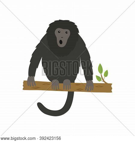 Vector Illustration Of Animal Howler Monkey, Howling On A Tree