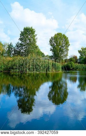 Reflection In A Lake In The Zuwachs-kulzauer Forst Nature Reserve Near Magdeburg