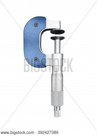 Micrometer Isolated On White Background. Micrometer, Device Used To Tiny Measurements On White Backg