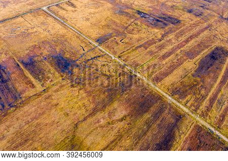 Aerial View Of Peat Cutting Aerial Is Donegal - Ireland