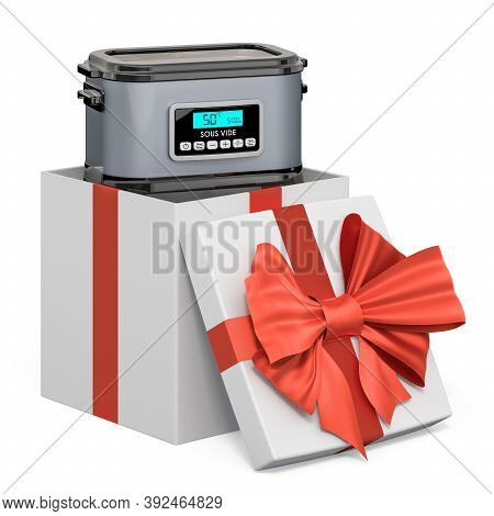 Sous Vide Machine Inside Gift Box, Present Concept. 3d Rendering Isolated On White Background