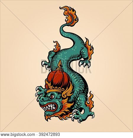 Traditional King Dragon Illustrations For Your Work Merchandise Clothing Line, Stickers And Poster, 