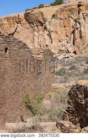 Ancient Rock Wall Details Of The Chetro Ketl Great House Site At Chaco Culture National Historical P