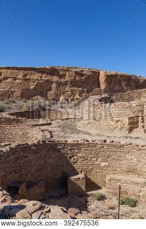 Ancient Rock Wall Details Of The Chetro Ketl Great House Site At Chaco Culture National Historical P