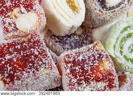 Oriental Sweets, Delicious Multicolored Rachate Lucum.delicious And Beautiful Candy. Sweets.