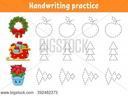 Handwriting Pactice. Christmas Theme. Education Developing Worksheet. Activity Page. Color Game For 