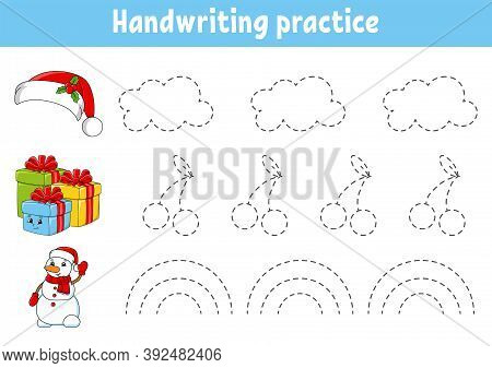 Handwriting Pactice. Christmas Theme. Education Developing Worksheet. Activity Page. Color Game For 