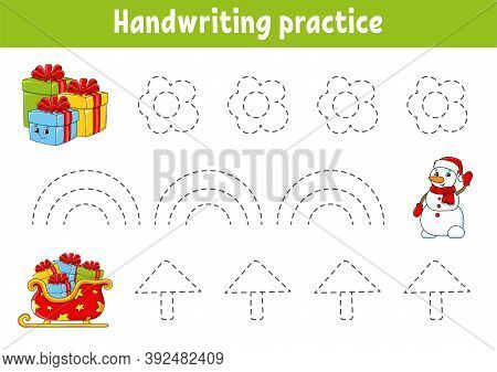 Handwriting Pactice. Christmas Theme. Education Developing Worksheet. Activity Page. Color Game For 