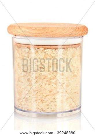 arroz em jar no fundo branco