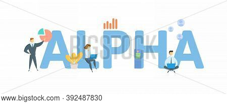 Alpha. Concept With Keyword, People And Icons. Flat Vector Illustration. Isolated On White.