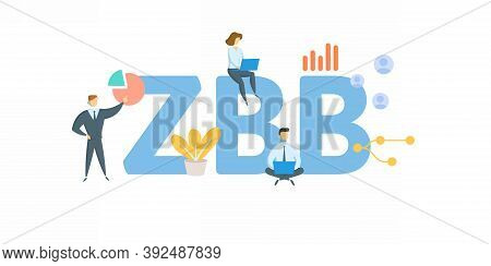 Zbb, Zero Based Budgeting. Concept With Keyword, People And Icons. Flat Vector Illustration. Isolate