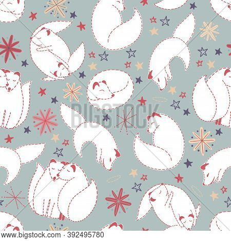 Vector Pattern On Winter Theme And Arctic Fox.