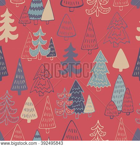 Cute Christmas Trees Seamless Pattern. Vector Illustration