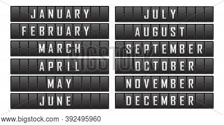 Set Of Months Of The Year On The Cells Of The Mechanical Tableau. Vector Illustration