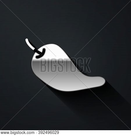 Silver Hot Chili Pepper Pod Icon Isolated On Black Background. Design For Grocery, Culinary Products