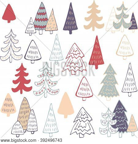 Cute Christmas Trees Seamless Pattern. Vector Illustration