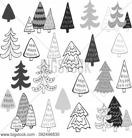 Cute Christmas Trees Seamless Pattern. Vector Illustration