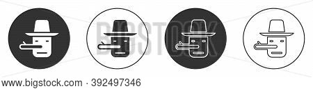 Black Pinocchio Icon Isolated On White Background. Circle Button. Vector