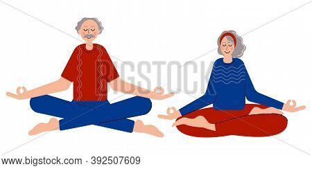 Meditating Senior Couple. A Cuple Spend Time With Each Other And Meditate To Feel More Relaxed. Medi