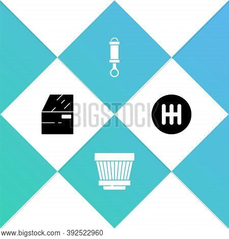 Set Car Door, Air Filter, Shock Absorber And Gear Shifter Icon. Vector