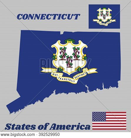 Map Outline And Flag Of Connecticut, Text 