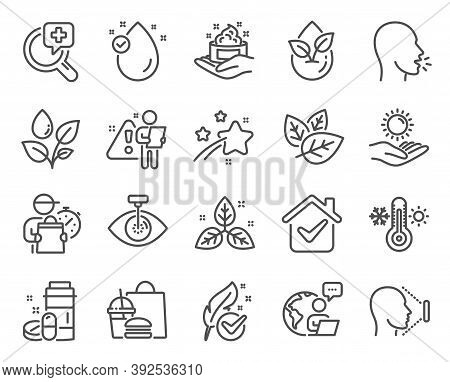 Healthcare Icons Set. Included Icon As Face Id, Cough, Organic Tested Signs. Medical Analyzes, Therm