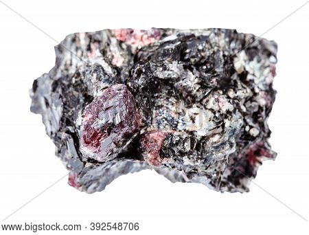 Macro Photography Of Sample Of Natural Mineral From Geological Collection - Rough Red Garnet Crystal