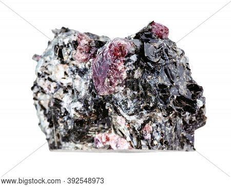 Macro Photography Of Sample Of Natural Mineral From Geological Collection - Unpolished Red Garnet Cr