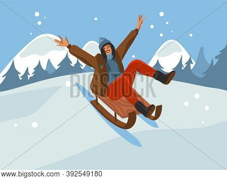 Hand Drawn Vector Abstract Fun Stock Flat Merry Christmas, And Happy New Year Time Cartoon Festive C