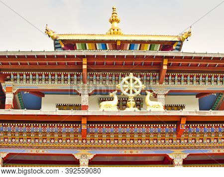 La Boulaye, France - April Circa, 2018. Colorful Details Of The Roof Of The One Thousand Buddhas Tem