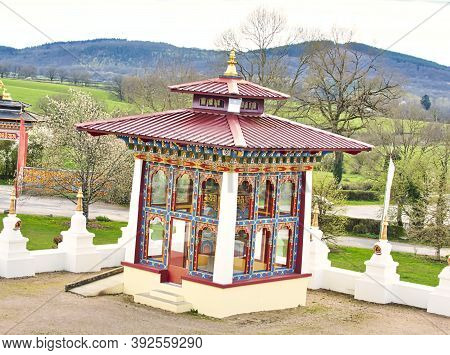 La Boulaye, France - April Circa, 2018. Colorful Details Of The Roof Of The One Thousand Buddhas Tem