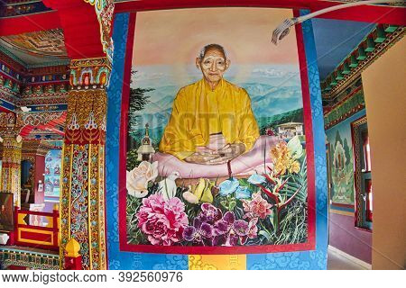 La Boulaye, France - April Circa, 2018. Image Of Padmasambhava Aka Guru Rinpoche On The Wall Of The 