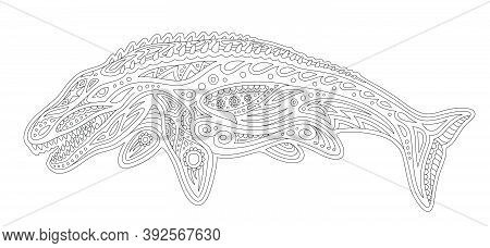 Beautiful  Monochrome Linear Illustration For Coloring Book Page With Decorative Mosasaur Silhouette
