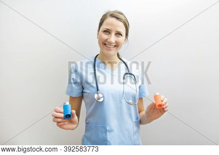 Doctor Respiratory Therapy At The Hospital With Asthma Med