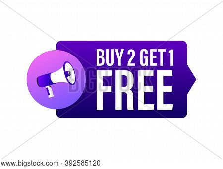 Buy 2 Get 1 Free, Sale Tag, Banner Design Template. Vector Stock Illustration.
