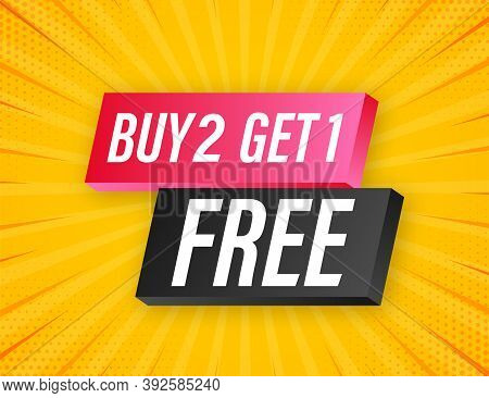 Buy 2 Get 1 Free, Sale Tag, Banner Design Template. Vector Stock Illustration.