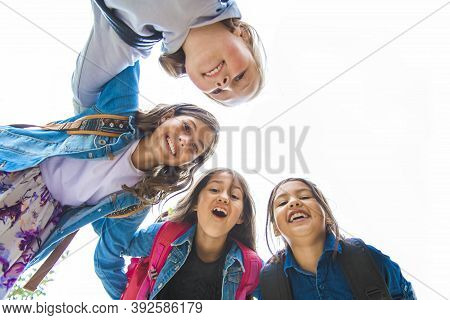 Some Nice Kids On The School Background Having Fun