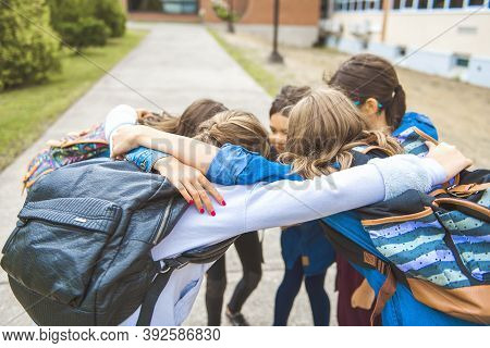 Some Nice Kids On The School Background Having Fun