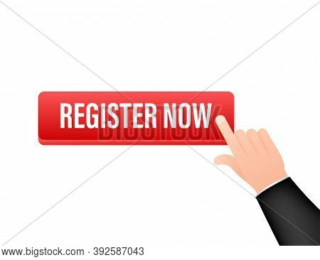Register Now With Cursor Button. Internet Icon. Pointer Click Icon. Vector Stock Illustration.