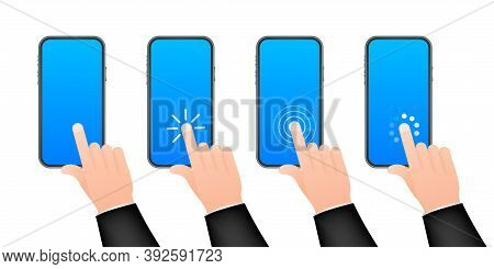 Click Smartphone. Empty Screen, Phone Mockup. Device Mockup. Cursor Icon Vector. Hand Pointer Vector