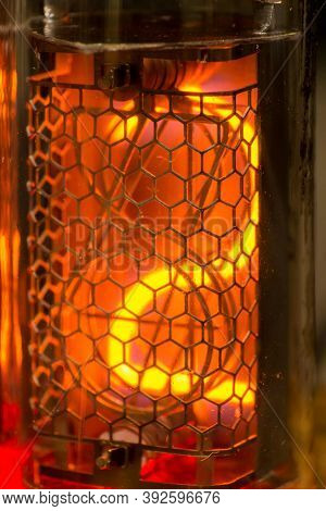 2, Nixie Tube Showing Two Red, Macro Shot