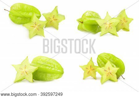 Collage Of Carambole Isolated On A White Background Cutout