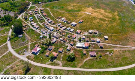 Aerial View To The Village Located Next To The Eber Lake In Afyon Province In Turkey