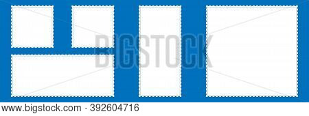 Postage Stamp Collection In White. Isolated Blank Mail Frame. Postcard Icons Template. Envelope Stam